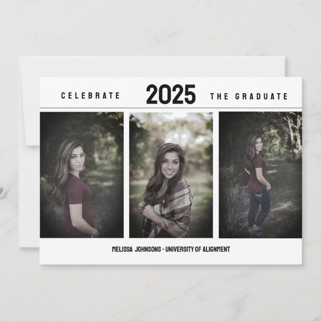 Minimalistic 3 Photo Graduation Announcement (Front)