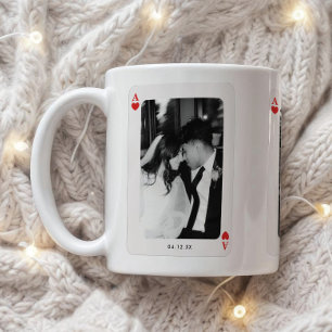 Minimalistic Ace of Hearts Couple 3-Photos Custom Coffee Mug