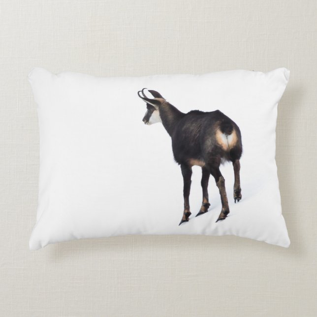 Minimalistic Alpine Chamois mountain goat on snow Accent Pillow (Front)