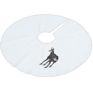 Minimalistic Alpine Chamois mountain goat on snow Brushed Polyester Tree Skirt