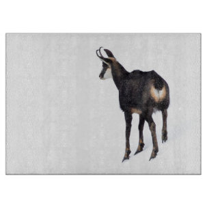 Minimalistic Alpine Chamois mountain goat on snow Cutting Board