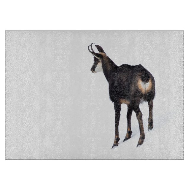 Minimalistic Alpine Chamois mountain goat on snow Cutting Board (Front)