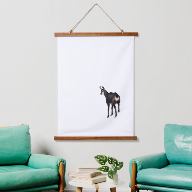 Minimalistic Alpine Chamois mountain goat on snow Hanging Tapestry (Living Room)
