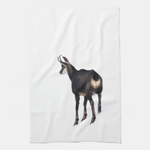Minimalistic Alpine Chamois mountain goat on snow Kitchen Towel