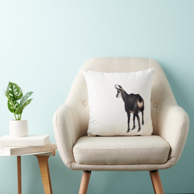 Minimalistic Alpine Chamois mountain goat on snow Throw Pillow (Chair)
