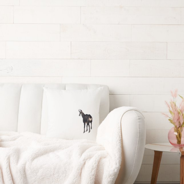 Minimalistic Alpine Chamois mountain goat on snow Throw Pillow (Couch)
