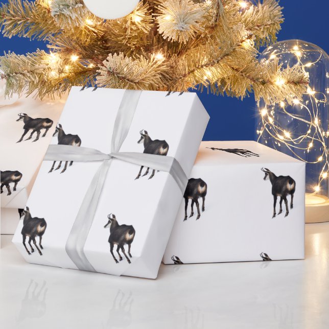 Minimalistic Alpine Chamois mountain goat on snow Wrapping Paper (Holidays)