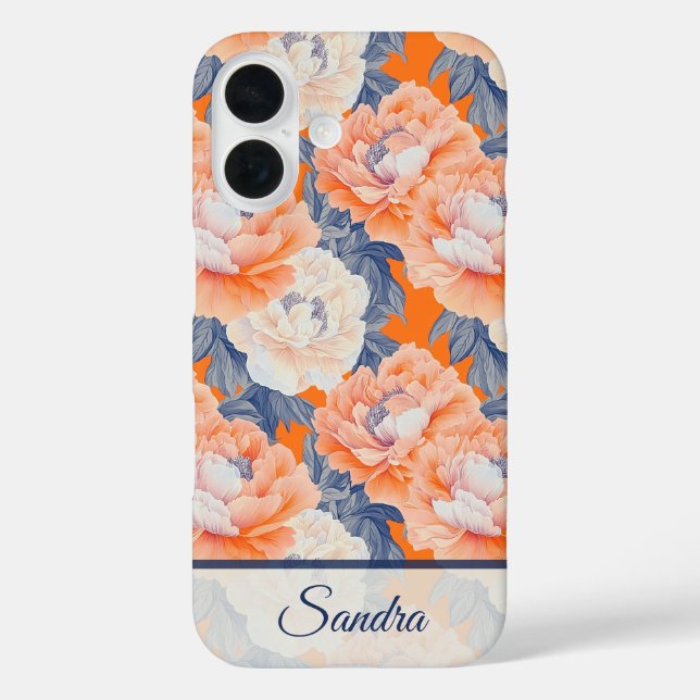 Minimalistic Anniversary Gift Peony Flower Name Case-Mate iPhone Case (Back)
