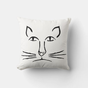 Minimalistic Art Cat Face Sketch Throw Pillow