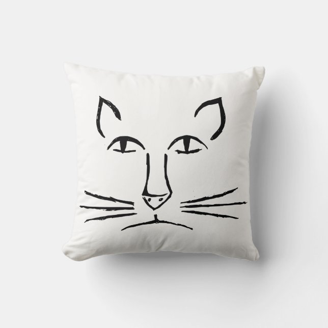 Minimalistic Art Cat Face Sketch Throw Pillow (Front)