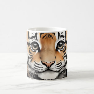 Minimalistic Baby Tiger Face in Ink and Watercolor Coffee Mug