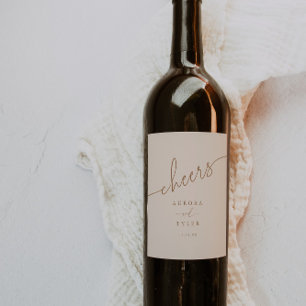 Minimalistic Beige Script Wedding Wine Label