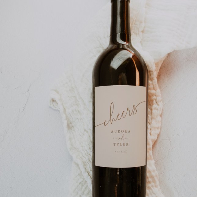 Minimalistic Beige Script Wedding Wine Label (Creator Uploaded)