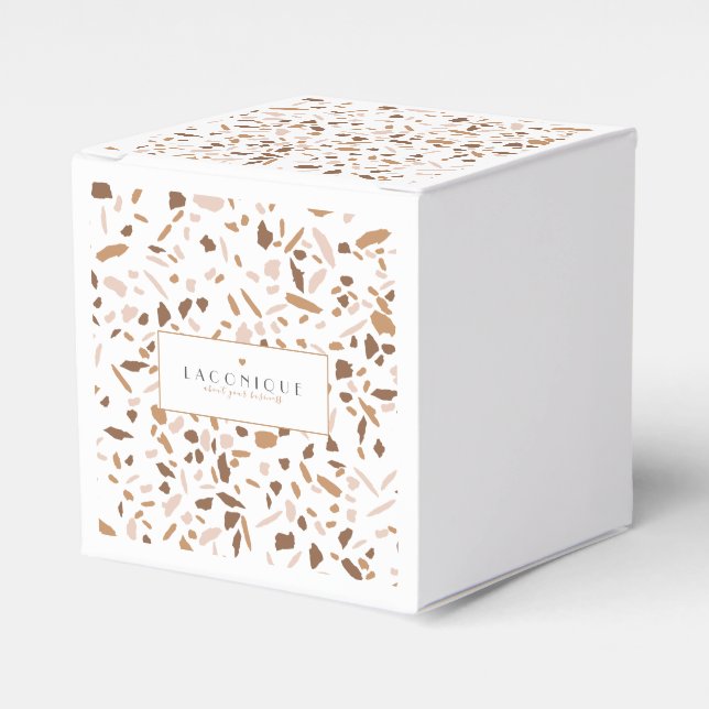 Minimalistic Beige Terrazzo Mosaic Branding Favor Box (Front Side)