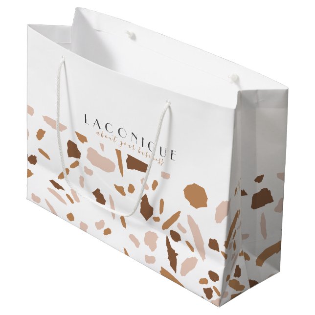 Minimalistic Beige Terrazzo Mosaic Large Gift Bag (Front Angled)