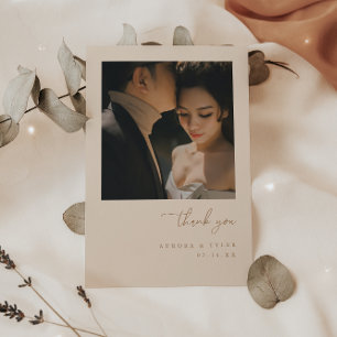 Minimalistic Beige Wedding Photo  Thank You Card