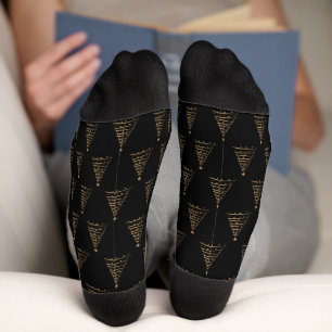 Minimalistic Black and Gold Christmas Tree Socks