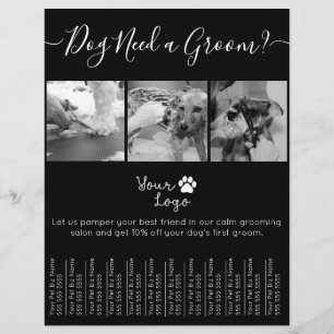 Minimalistic Black and White Dog Grooming Add Logo Flyer