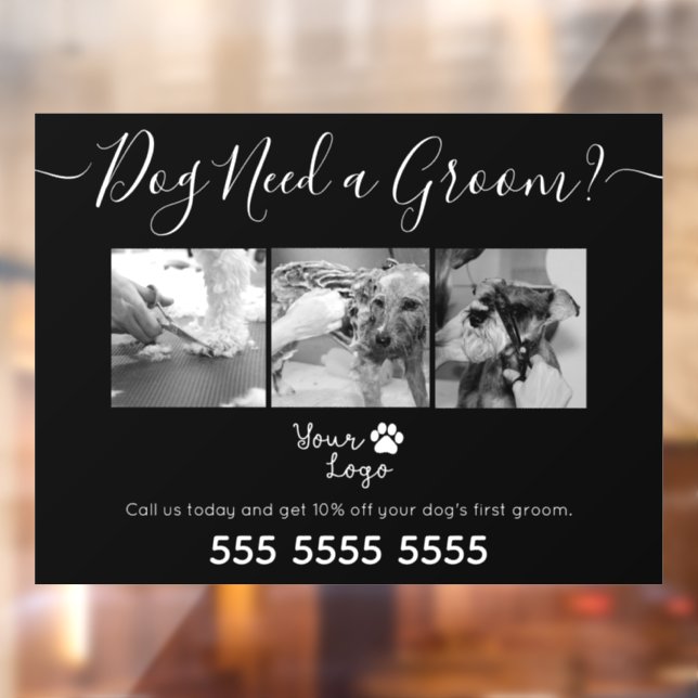 Minimalistic Black and White Dog Grooming Add Logo Window Cling (Sheet 2)