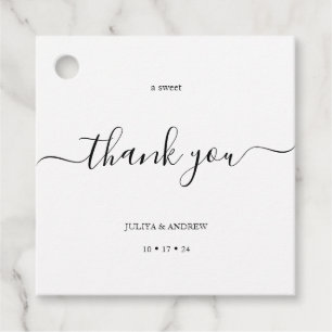 Minimalistic black and white script wedding favour tags