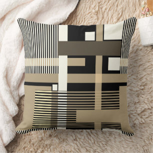 Minimalistic black beige geometric patchwork throw pillow