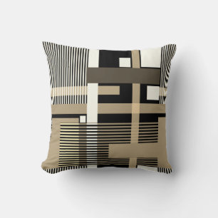 Minimalistic  black beige geometric patchwork  throw pillow