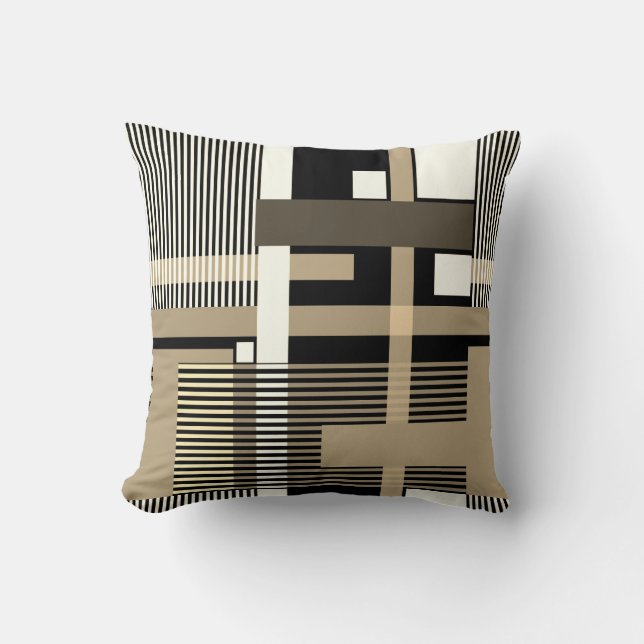 Minimalistic  black beige geometric patchwork  throw pillow (Front)