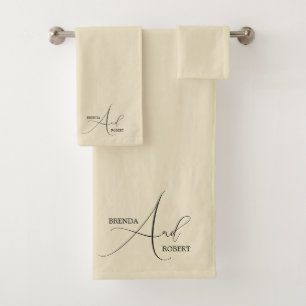 Minimalistic Black Calligraphy on Beige Background Bath Towel Set