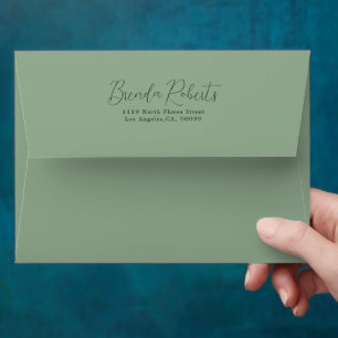 Minimalistic Black Calligraphy on Sage Green Envelope