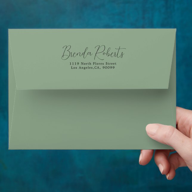Minimalistic Black Calligraphy on Sage Green Envelope (Hand)