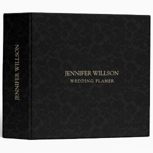 Minimalistic Black Damasks Custom Gold Typography Binder