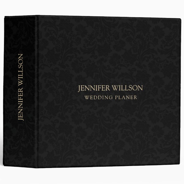 Minimalistic Black Damasks Custom Gold Typography Binder (Front/Spine)