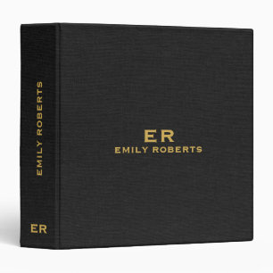 Minimalistic Black Faux Linen Personalized  Binder