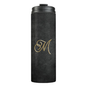  Minimalistic Black & Gold Vintage Luxury Monogram Thermal Tumbler