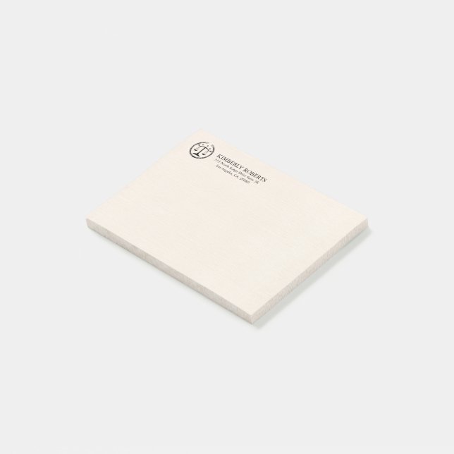Minimalistic, Black Justice Logo On Beige Linen Post-it Notes (Angled)