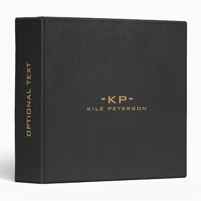 Minimalistic Black Leather  Gold Typography Binder (Front/Spine)