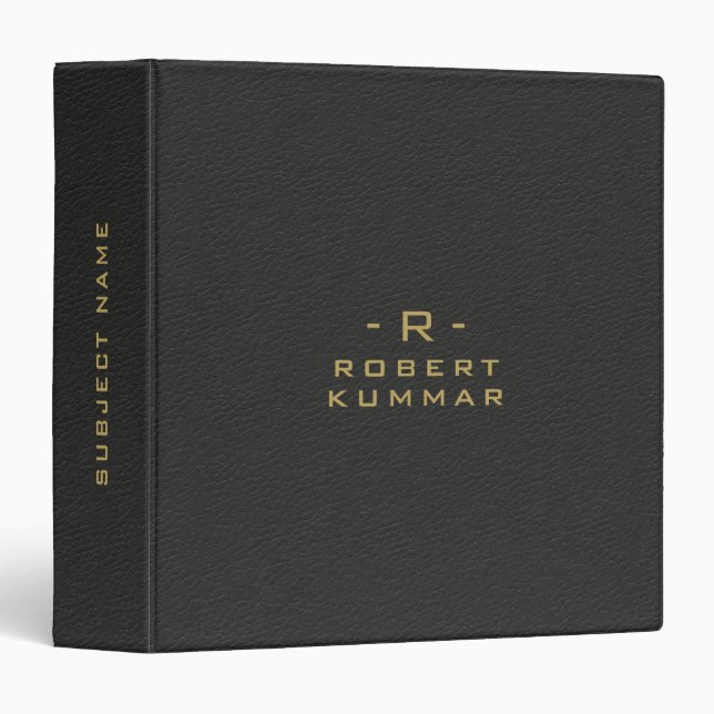 Minimalistic Black Leather Gold Typography Binder (Front/Spine)