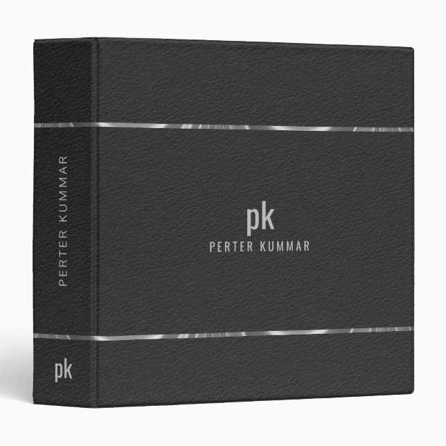 Minimalistic Black Leather Silver Typography  Binder (Front/Spine)