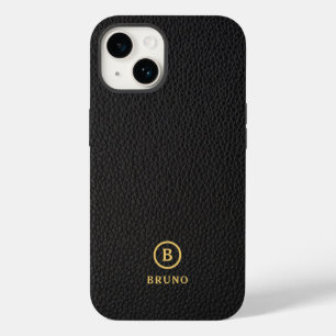 Minimalistic Black Leather Text Custom Monogram Case-Mate iPhone 14 Case