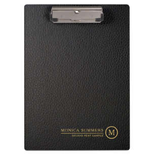 Minimalistic Black Leather Text Custom Monogram Clipboard