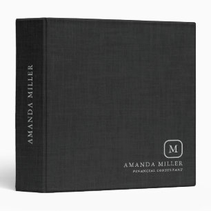 Minimalistic Black Linen Texture Grey Typography Binder