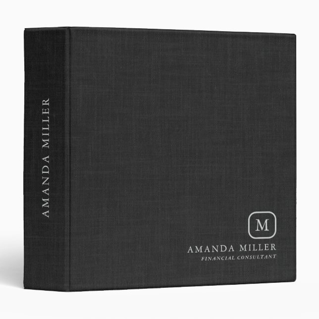 Minimalistic Black Linen Texture Grey Typography Binder (Front/Spine)