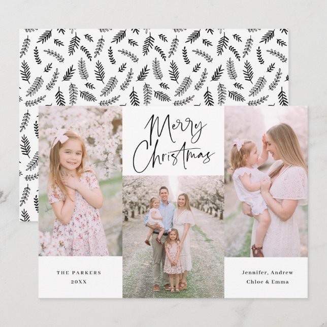 Minimalistic Black Script Calligraphy Collage Holi Holiday Card (Front/Back)