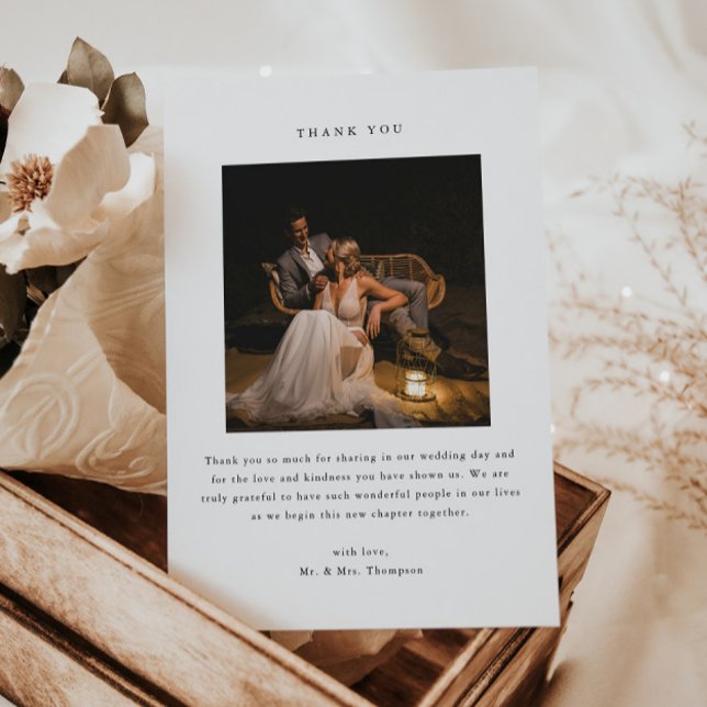 Minimalistic Black & White 2-Photo Wedding Thank You Card (Creator Uploaded)