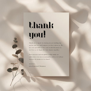 Minimalistic Black & White Bold Typography Wedding Thank You Card