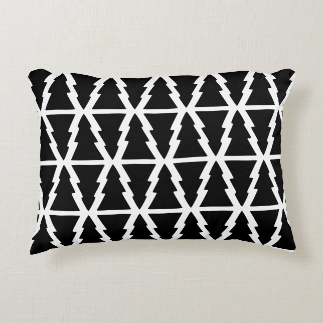 Minimalistic Black & White Christmas Tree Pattern Accent Pillow (Front)