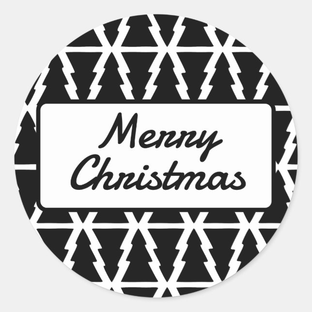Minimalistic Black & White Christmas Tree Pattern Classic Round Sticker (Front)