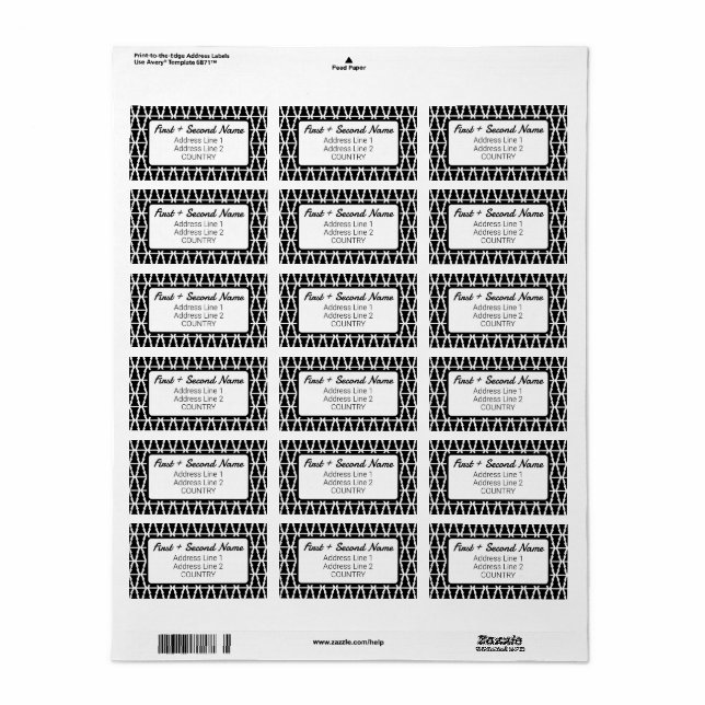 Minimalistic Black & White Christmas Tree Pattern Label (Full Sheet)