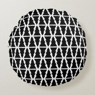 Minimalistic Black & White Christmas Tree Pattern Round Pillow