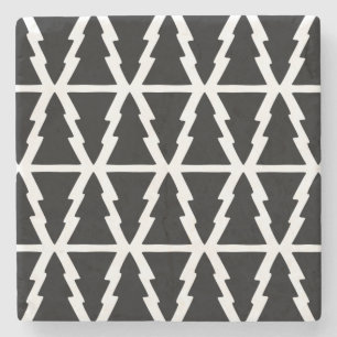 Minimalistic Black & White Christmas Tree Pattern Stone Coaster